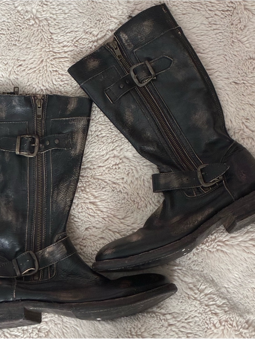 Bed Stu Women’s Black Leather Zip & Buckle Boots